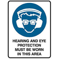 trafalgar mandatory sign hearing and eye protection 450 x 600mm