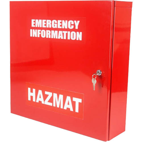Image for BRADY CABINET EMERGENCY INFORMATION HAZMAT LARGE RED from Albany Office Products Depot