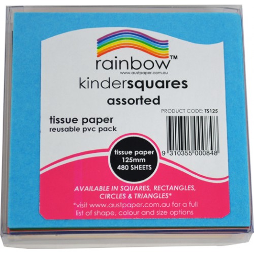 Image for RAINBOW KINDER SHAPES TISSUE SQUARES DOUBLE SIDED 17GSM 125MM ASSORTED PACK 480 from Tristate Office Products Depot