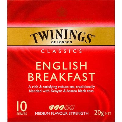Image for TWININGS CLASSICS ENGLISH BREAKFAST TEA BAGS PACK 10 from Ross Office Supplies Office Products Depot