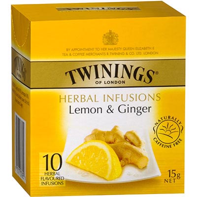 Image for TWININGS HERBAL INFUSIONS LEMON AND GINGER TEA BAGS PACK 10 from Barkers Rubber Stamps & Office Products Depot