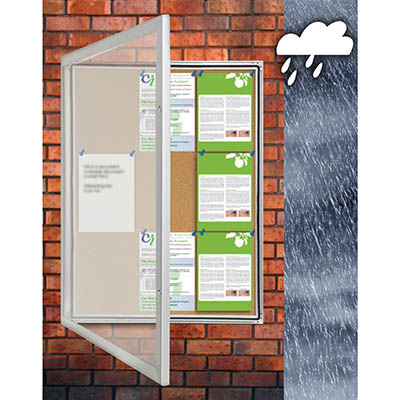 Image for VISIONCHART TX WEATHER RESISTANT NOTICE CASE 1050 X 1080MM SILVER FRAME CORK BACKGROUND from MOE Office Products Depot Mackay & Whitsundays
