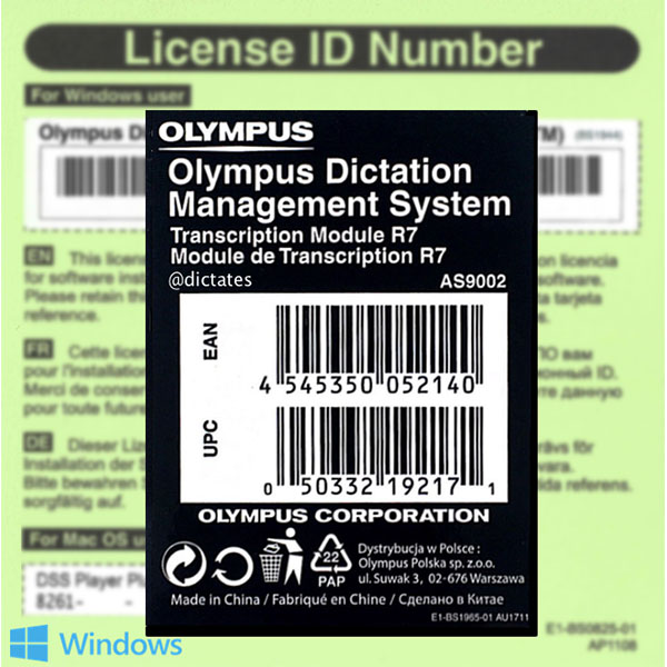 Image for OLYMPUS AS9002 ODMS R7 TRANSCRIPTION MODULE LICENCE KEY FOR WINDOWS 10 from Albany Office Products Depot