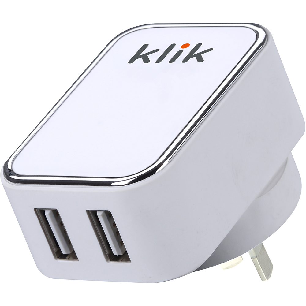 Image for KLIK DUAL PORT USB 15W WALL CHARGER WHITE from Total Supplies Pty Ltd