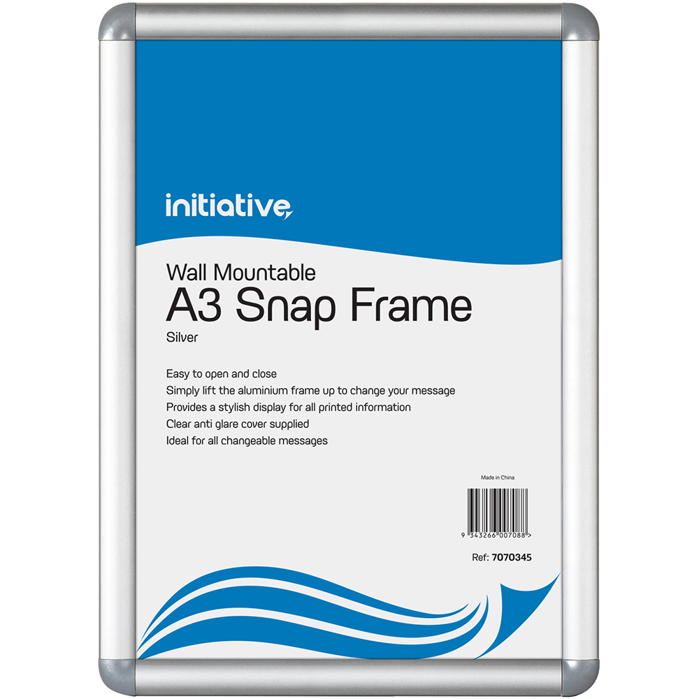 Image for INITIATIVE SNAP FRAME WALL MOUNTABLE A3 SILVER from MOE Office Products Depot Mackay & Whitsundays