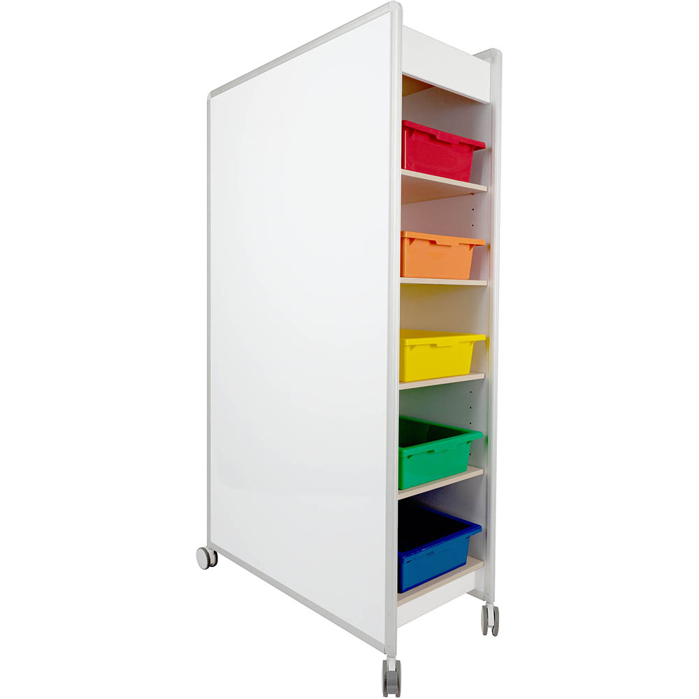 Image for VISIONCHART EDUCATION HUDDLE DOUBLE SIDED MOBILE MAGNETIC WHITEBOARD 840 X 374 X 1800MM WHITE PLUS 3 SHELVES AND 5 TRAYS from MOE Office Products Depot Mackay & Whitsundays