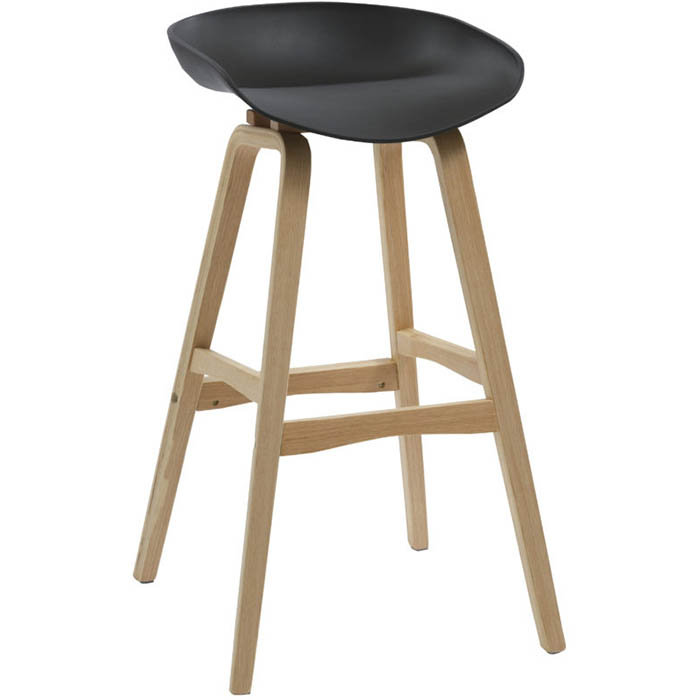 Image for RAPIDLINE VIRGO BARSTOOL OAK COLOURED TIMBER FRAME WITH POLYPROPYLENE SHELL SEAT BLACK from Albany Office Products Depot