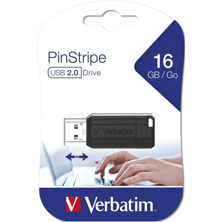 Image for VERBATIM STORE-N-GO PINSTRIPE USB FLASH DRIVE 2.0 16GB BLACK from Albany Office Products Depot