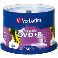 verbatim dvd+r 4.7gb 16x printable spindle white pack 50