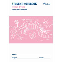 writer student notebook 3mm double ruled/guide 32 page 250 x 175mm rose pink