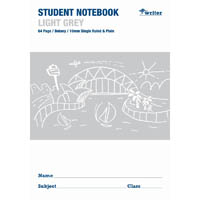 writer student notebook plain/single ruled 10mm 64 page 250 x 175mm light grey