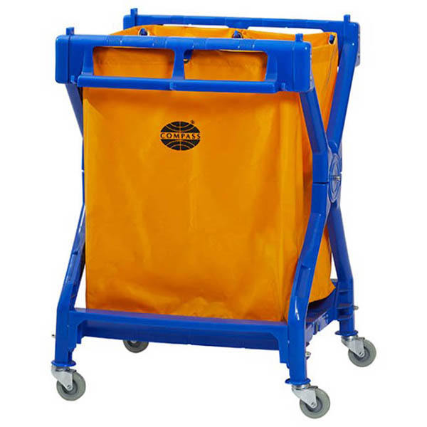 Image for COMPASS SCISSOR LAUNDRY CART WITH BAG 195 LITRE YELLOW/BLUE from Ross Office Supplies Office Products Depot