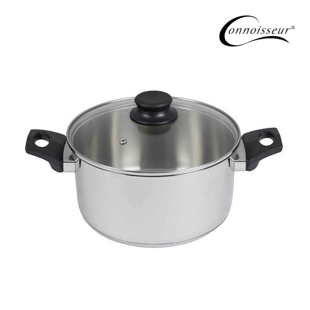 Image for CONNOISSEUR STAINLESS STEEL STOCKPOT WITH GLASS LID 240MM SILVER from MOE Office Products Depot Mackay & Whitsundays