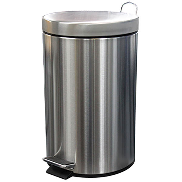 Image for COMPASS GARBAGE PEDAL BIN ROUND 12 LITRE SILVER from Ross Office Supplies Office Products Depot