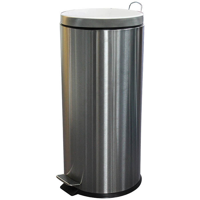 Image for COMPASS GARBAGE PEDAL BIN ROUND 30 LITRE SILVER from OFFICEPLANET OFFICE PRODUCTS DEPOT