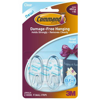 Image for COMMAND ADHESIVE SMALL HOOKS CLEAR PACK 2 HOOKS AND 4 STRIPS from Ross Office Supplies Office Products Depot