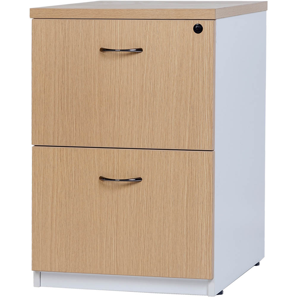 Image for OXLEY FILING CABINET 2 DRAWER 476 X 550 X 715MM OAK/WHITE from MOE Office Products Depot Mackay & Whitsundays