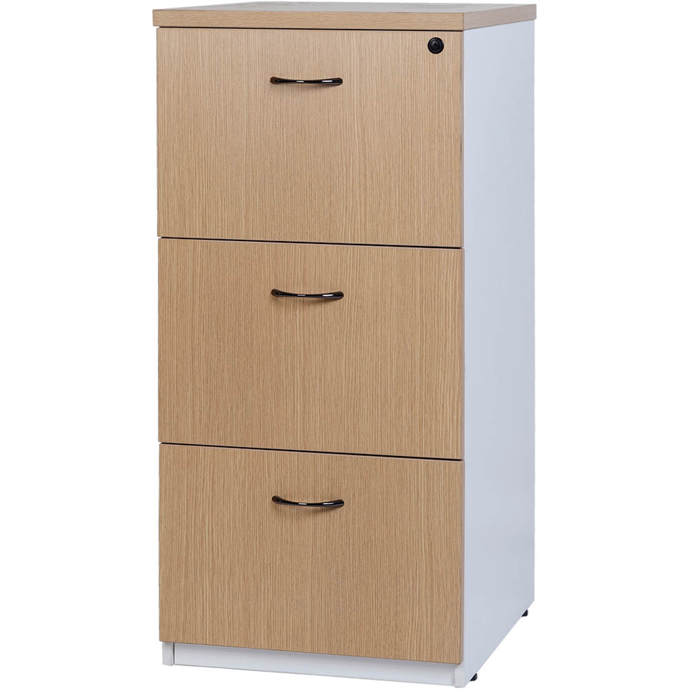 Image for OXLEY FILING CABINET 3 DRAWER 475 X 550 X 1029MM OAK/WHITE from MOE Office Products Depot Mackay & Whitsundays