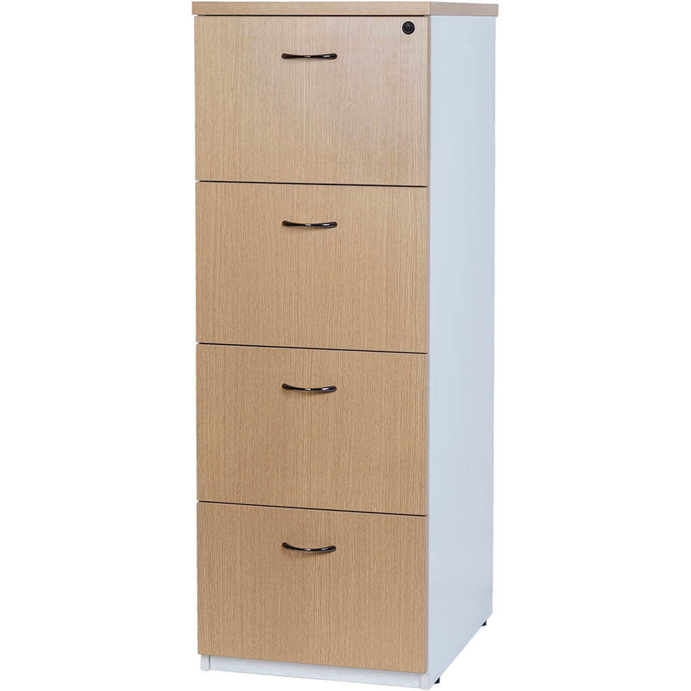Image for OXLEY FILING CABINET 4 DRAWER 475 X 550 X 1339MM OAK/WHITE from Barkers Rubber Stamps & Office Products Depot