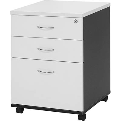 Image for OXLEY MOBILE PEDESTAL 3-DRAWER LOCKABLE WHITE/IRONSTONE from Total Supplies Pty Ltd