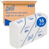 scott 4457 large optimum hand towel white 30.5cm x 21cm, 150 towels/pack, 16 packs/case