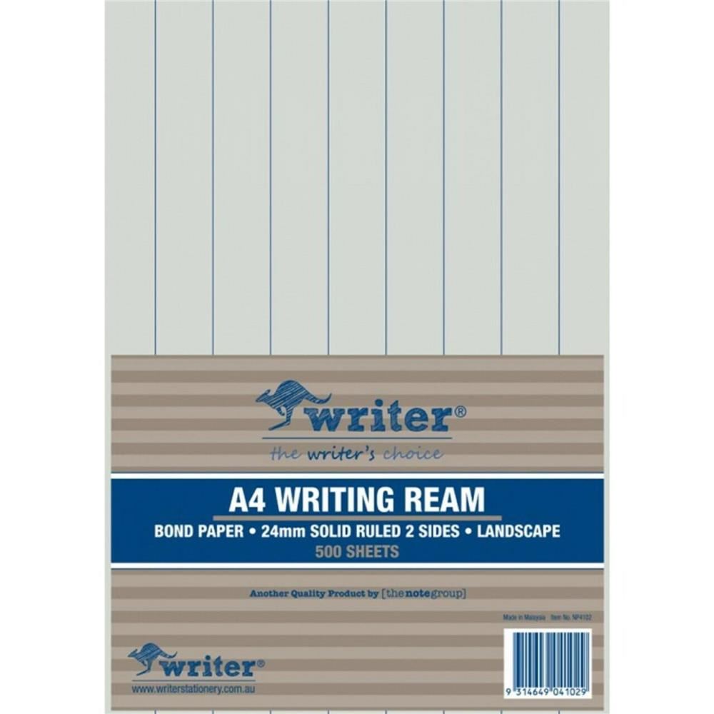 Image for WRITER REAM 24MM SOLID RULED LANDSCAPE A4 500 SHEETS from Ross Office Supplies Office Products Depot
