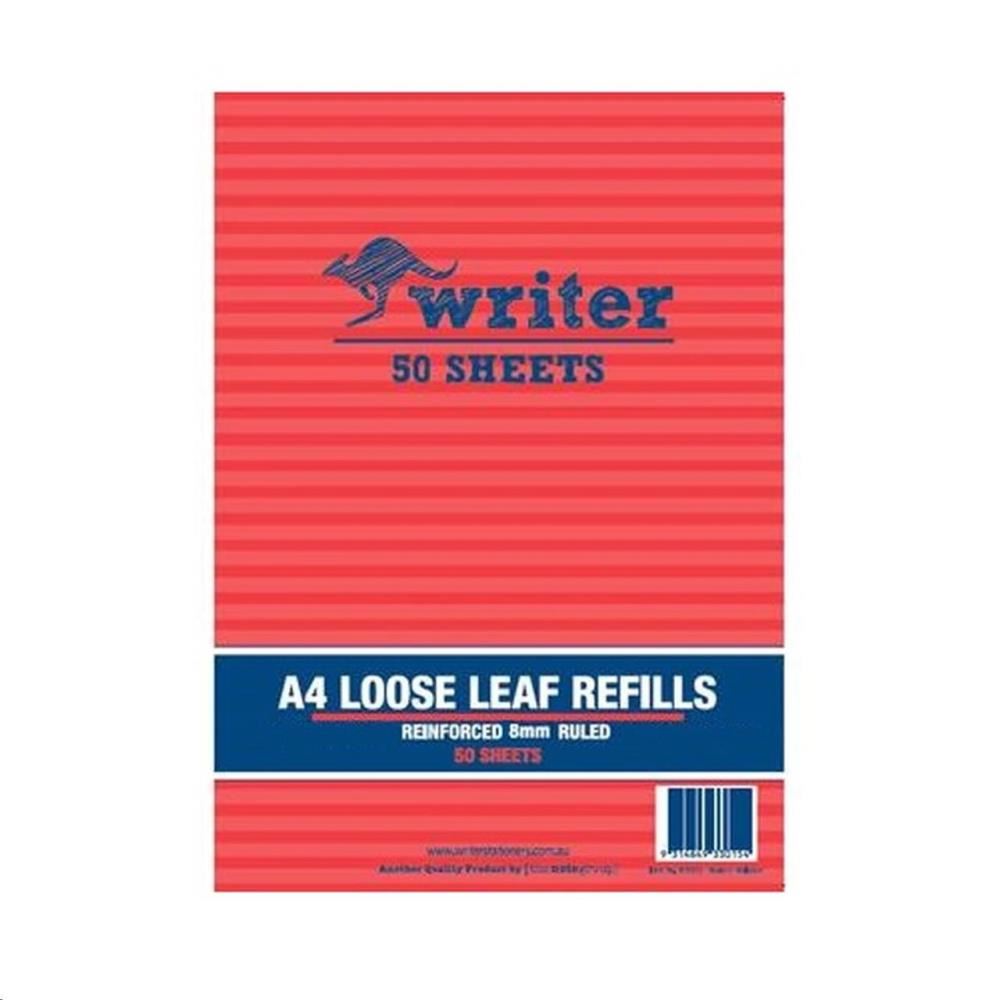 Image for WRITER LOOSE LEAF REFILLS 8MM RULED 57GSM A4 50 SHEET from Ross Office Supplies Office Products Depot